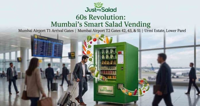 Just My Salad, Mumbai smart vending machine, healthy vending machine Mumbai, fresh salad vending machine, Sachde Food and Beverages, healthy food Mumbai, airport healthy food, farm to fork, healthy meals under 60 seconds, Mumbai startup