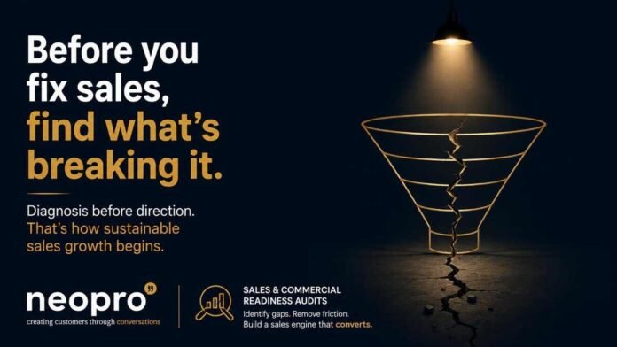 Sales Audit, Commercial Readiness Audit, Sales Pipeline Friction, Revenue Growth Strategy, Sales Performance Diagnostics, Customer Journey Alignment, Asheesh Bhimsaria, NeoPro Sales,