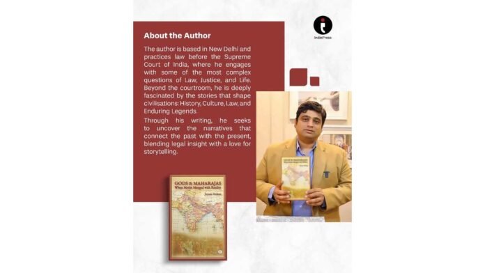 Book cover of Gods and Maharajas by Jayant Mohan showcasing Indian legal history and true courtroom stories.