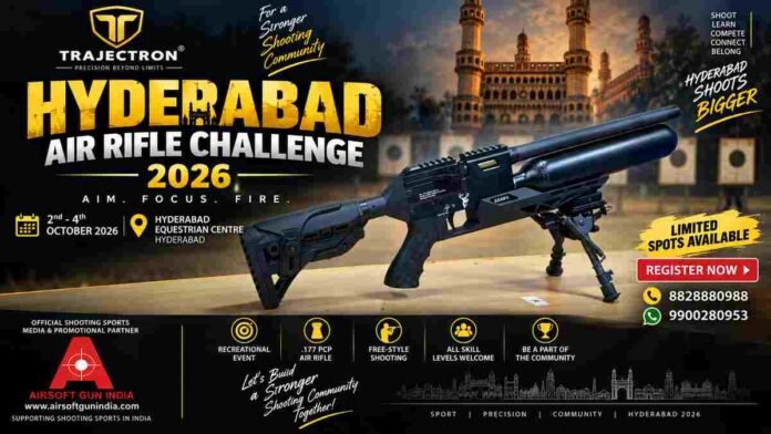 Trajectron Hyderabad Air Rifle Challenge 2026, Hyderabad Air Rifle Challenge, Trajectron air rifle India, .177 PCP air rifle, shooting sports Hyderabad, Airsoft Gun India, recreational shooting sports India, air rifle event Hyderabad,Trajectron Hyderabad Air Rifle Challenge 2026, Hyderabad Air Rifle Challenge, Trajectron Sports, Airsoft Gun India, .177 PCP air rifle, Shooting sports Hyderabad, Recreational shooting India, Hyderabad Equestrian Centre events, PCP air rifle competitions, Air rifle shooting events India,